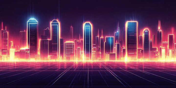 [A neon cyberpunk cityscape poster with bold, glowing typography], featuring bright, illuminated text on a futuristic skyline background, high resolution, 