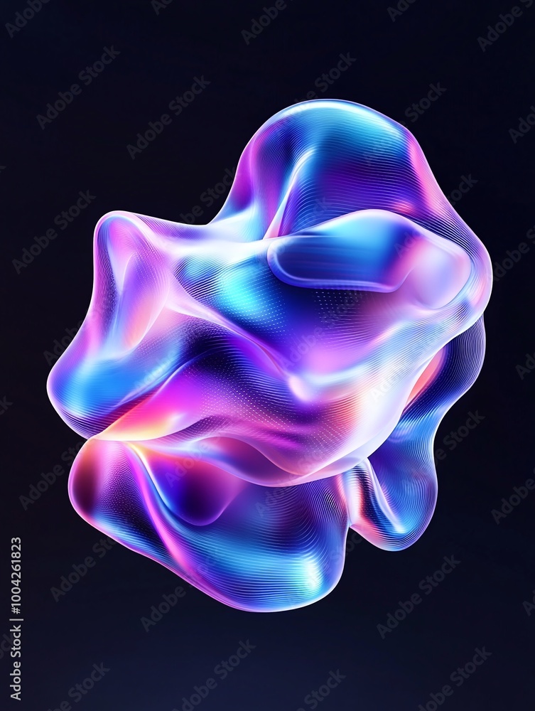 Poster abstract colorful shape with glowing effects on a dark background. a minimalist poster in metallic a