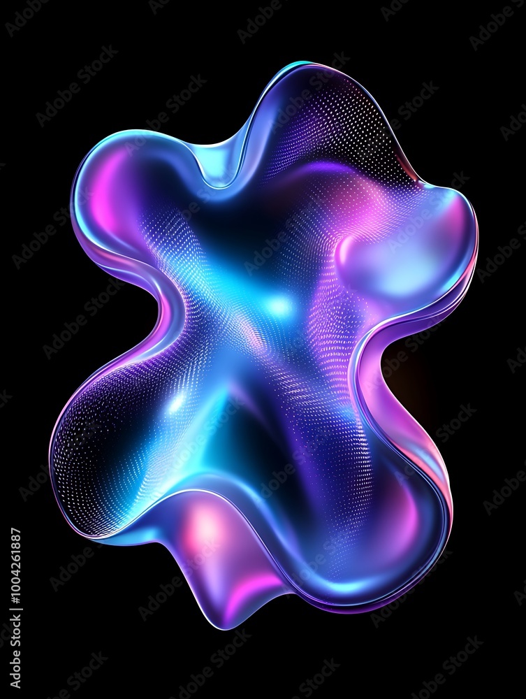Poster abstract colorful shape with glowing gradient on black background. a minimalist poster in metallic a