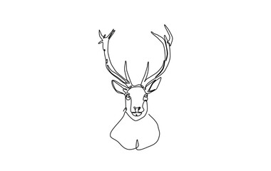 One continuous line drawing wild deer head. Deer head single line art illustration.