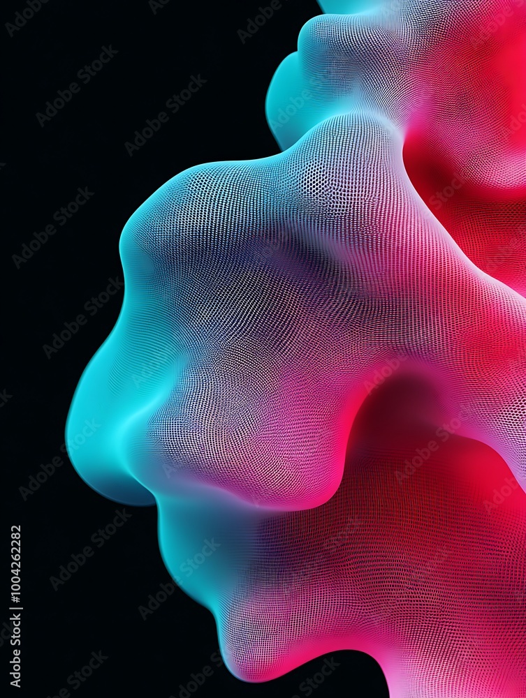 Poster abstract colorful shape with smooth contours, set against a dark background highlighting its vivid h