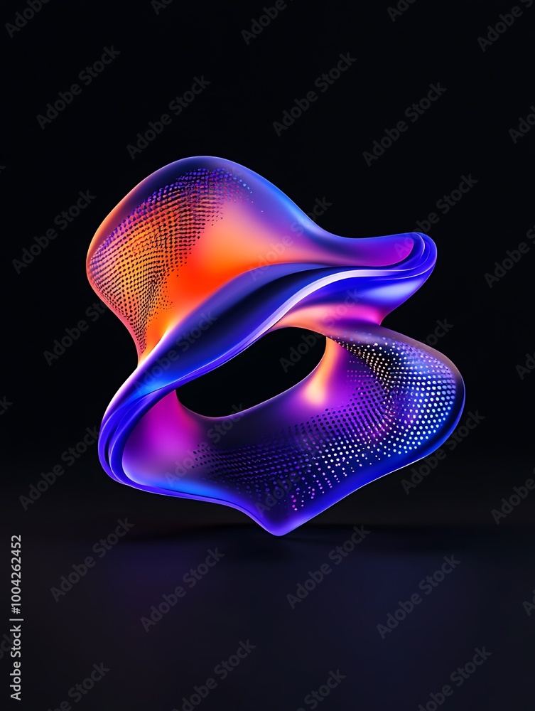 Poster abstract colorful shape with smooth curves and dynamic flow on a dark background. a minimalist poste