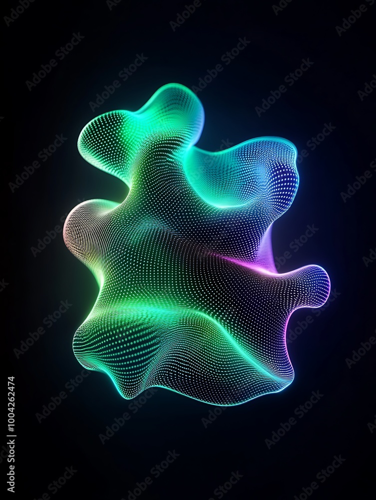 Poster abstract colorful shape with smooth curves and flowing lines on a dark background. a minimalist post