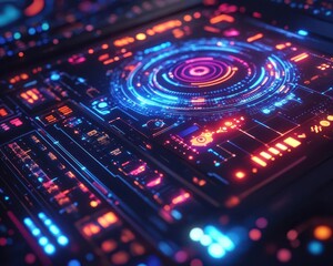 Obraz premium Educational webinars with glowing digital tools and holographic presenters Futuristic Hologram Minimalist