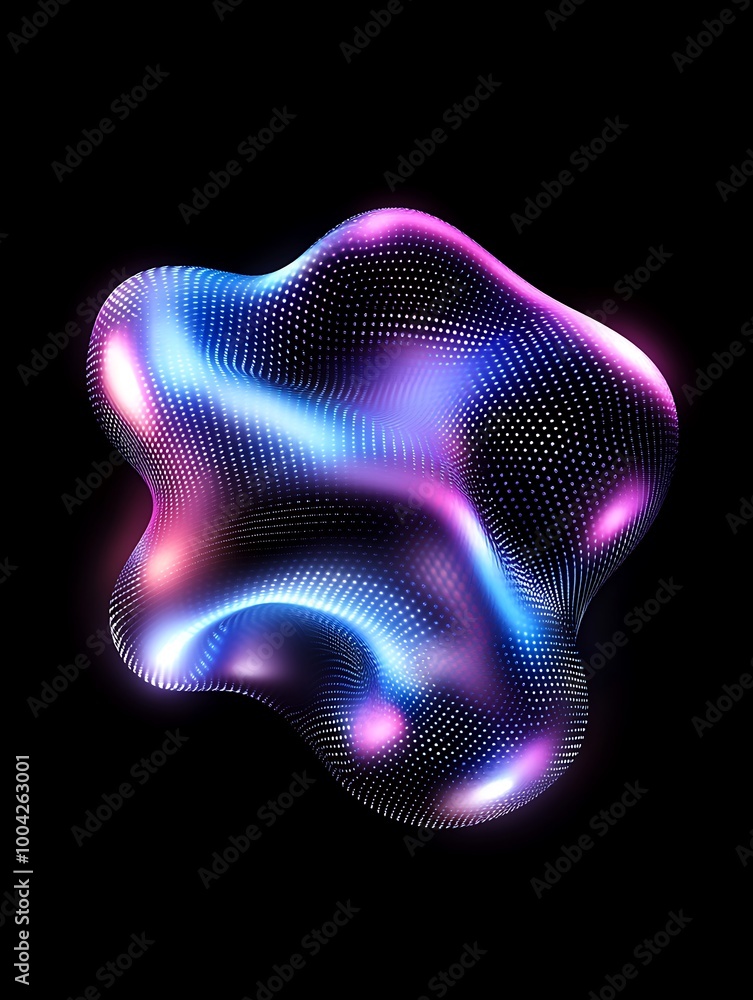 Poster abstract colorful shape with vibrant hues and smooth curves on a black background. a minimalist post