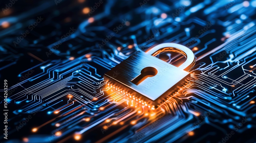 Aufkleber a close-up of a digital lock on a circuit board, symbolizing cybersecurity and protection of data in