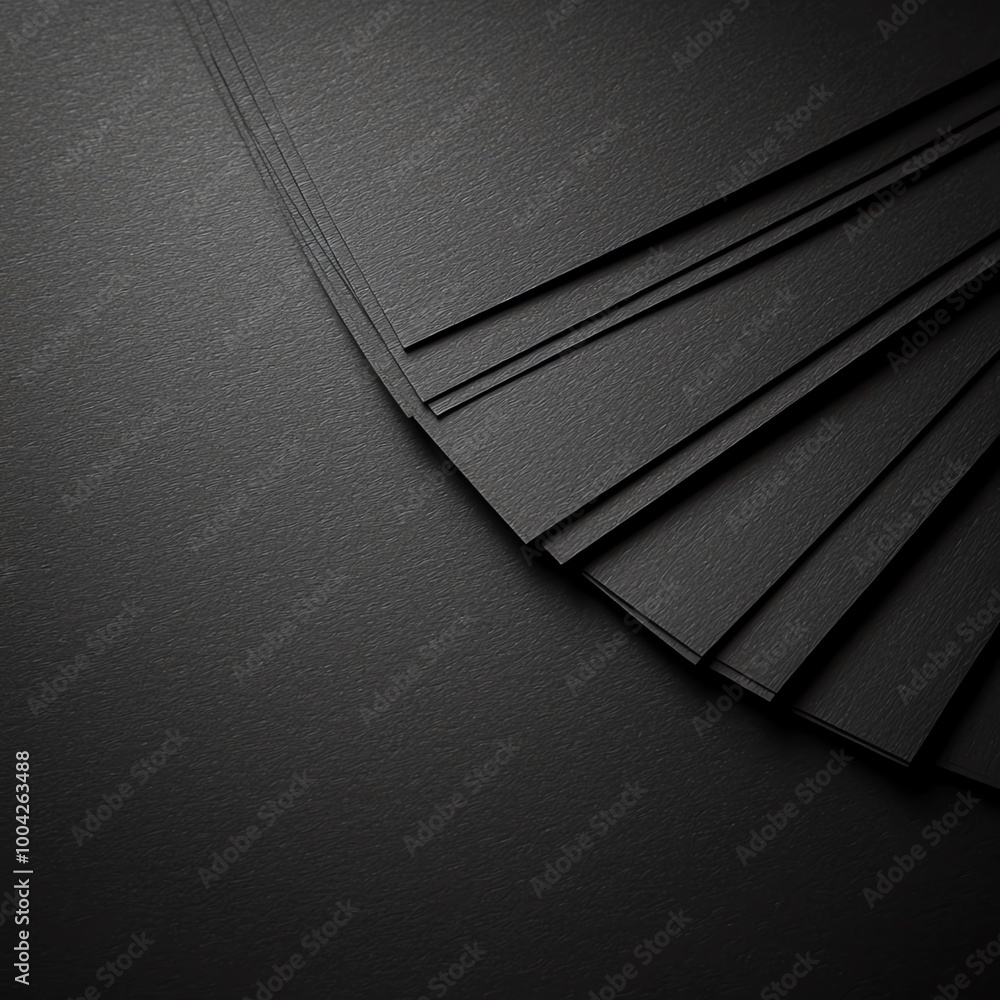 Poster a close-up view of overlapping black sheets of textured paper creating an elegant and minimalist app