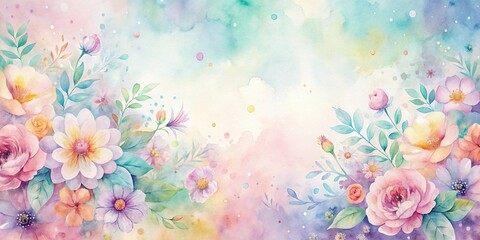Pastel watercolor flower pattern with subtle watercolor splashes background