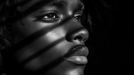 monochrome portrait shrouded in mystery capturing an enigmatic figure in silence shadows play across the face adding depth and intrigue to the composition