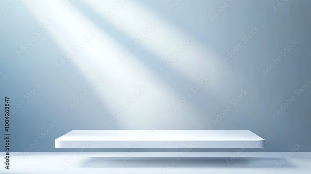 Poster a minimalist display platform illuminated by soft light, perfect for showcasing products or art in a