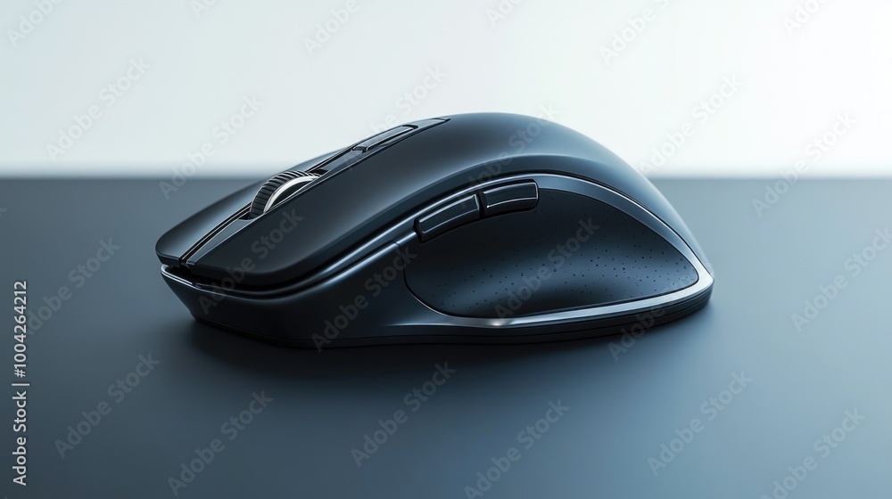 Poster a cutting-edge, high precision gaming computer mouse with a slim black design and ergonomic features