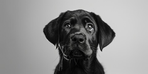 Black and white portrait of a dog with a captivating gaze. Perfect for pet lovers or those looking for animal-themed content.