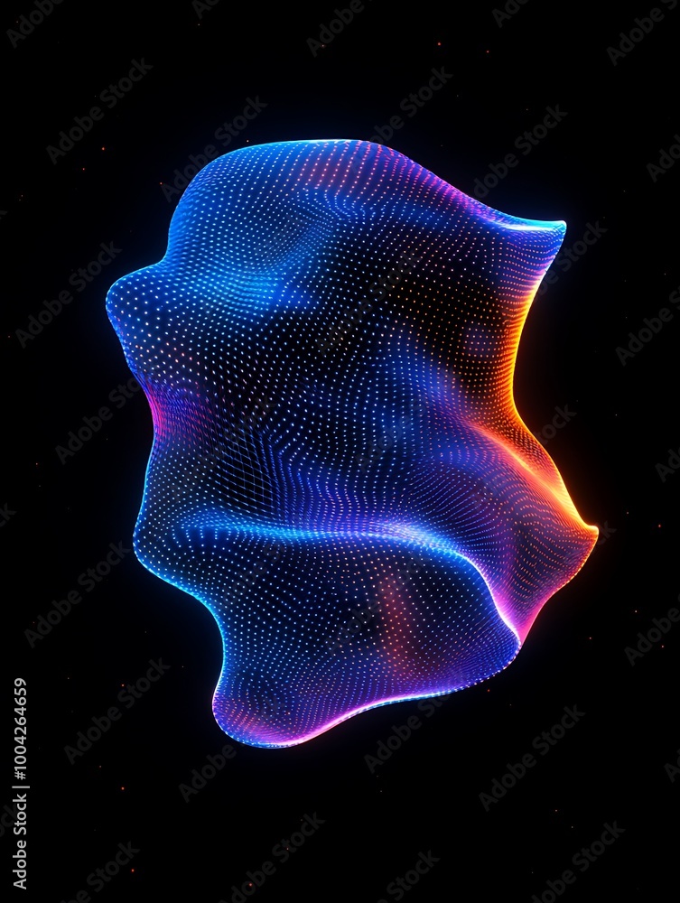 Poster abstract colorful wave design with glowing mesh effect on a black background. a minimalist poster in
