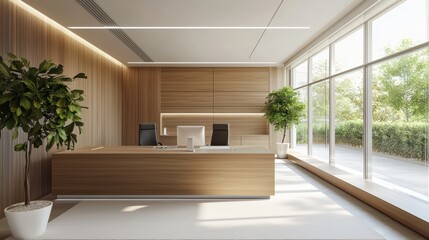 Modern minimalist office interior with natural light