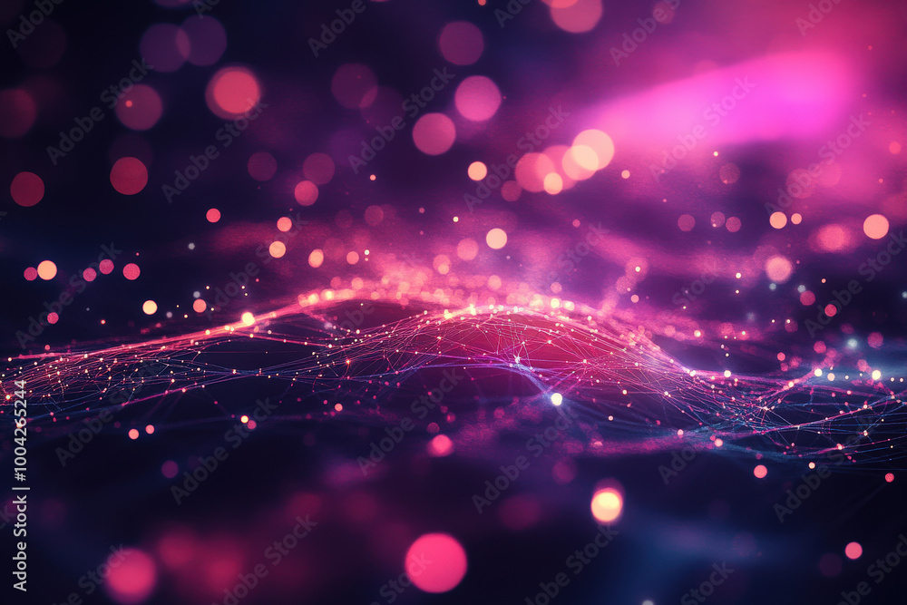Poster vibrant abstract landscape of light and color illuminated by swirling particles on a cosmic canvas a