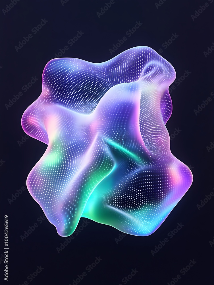Poster abstract colorful wave form with vibrant hues against a dark background. a minimalist poster in meta