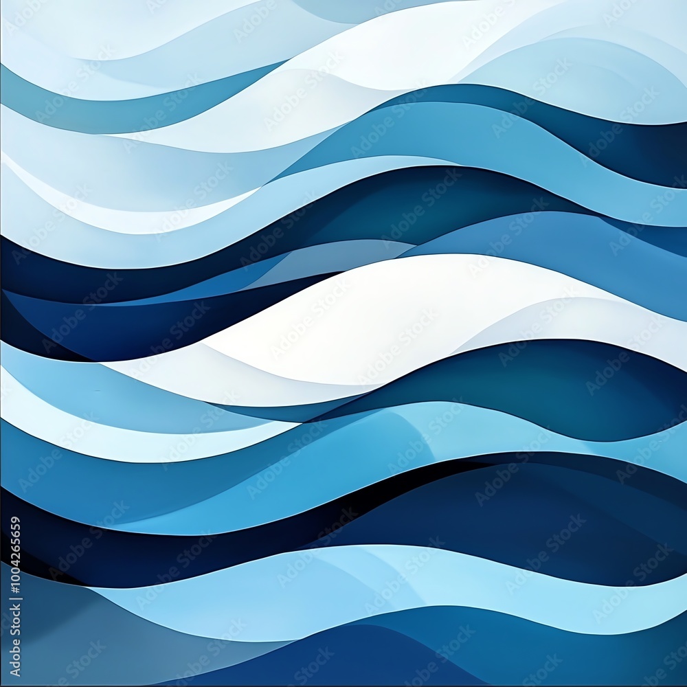 Poster abstract waves in shades of blue, creating a serene and calming visual effect, perfect for backgroun