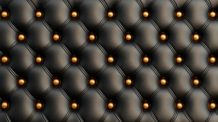 Luxurious black leather upholstery with golden buttons creates an elegant texture