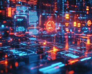 Networking event in a neon-lit futuristic venue with glowing holographic name tags  Futuristic  Neon  High Detail