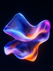 Fototapeta premium Abstract colorful wave motion design with glowing lights and smooth curves on a dark background. A minimalist poster in metallic and chrome gradient style.