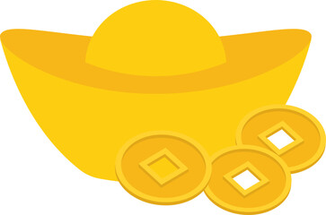 Chinese gold ingots and coins vector.
Gold Ingot yuanbao and coins icon svg.