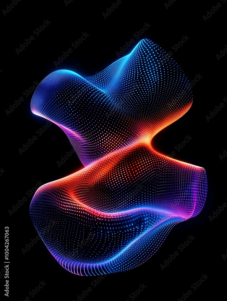 Poster abstract colorful wave pattern resembling a fluid form in vibrant hues of blue and orange against a 