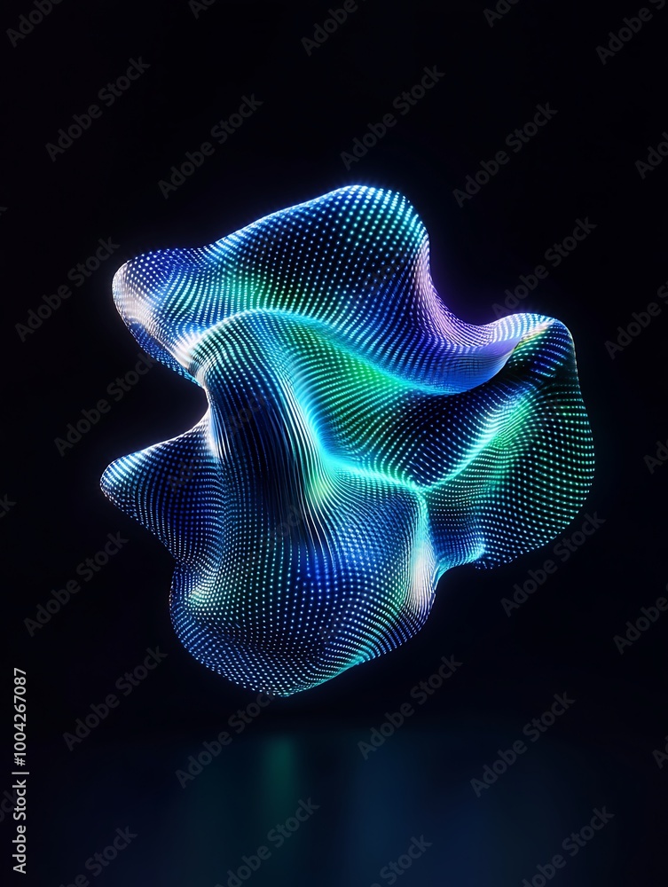 Poster abstract colorful wave pattern, softly illuminated with vibrant hues, against a dark background. a m