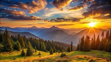 Obraz premium Peaceful sunset scene amongst mountain peaks