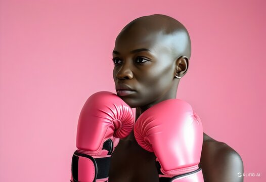 Mujer boxeando contra el cancer de mamas