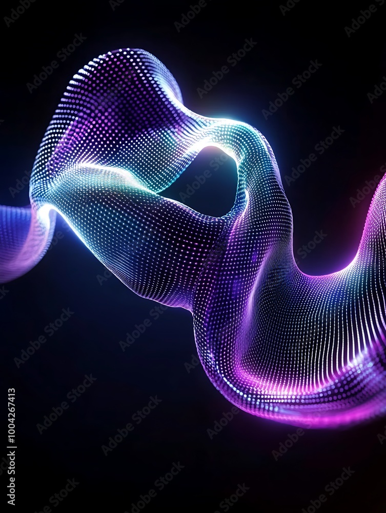 Poster abstract colorful wave pattern with glowing light effects on a black background. a minimalist poster