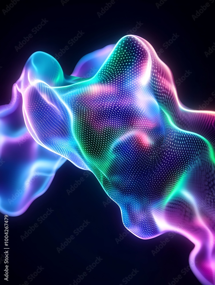 Poster abstract colorful wave pattern with glowing lights on a dark background. a minimalist poster in meta