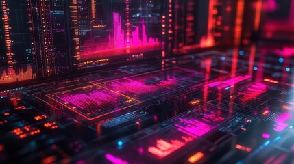Obraz premium Revenue growth displayed with glowing holographic financial charts and digital tools Futuristic Hologram Minimalist