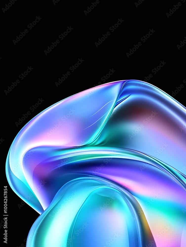 Aufkleber Abstract colorful wave pattern with vibrant hues on a black background. A minimalist poster in metallic and chrome gradient style.