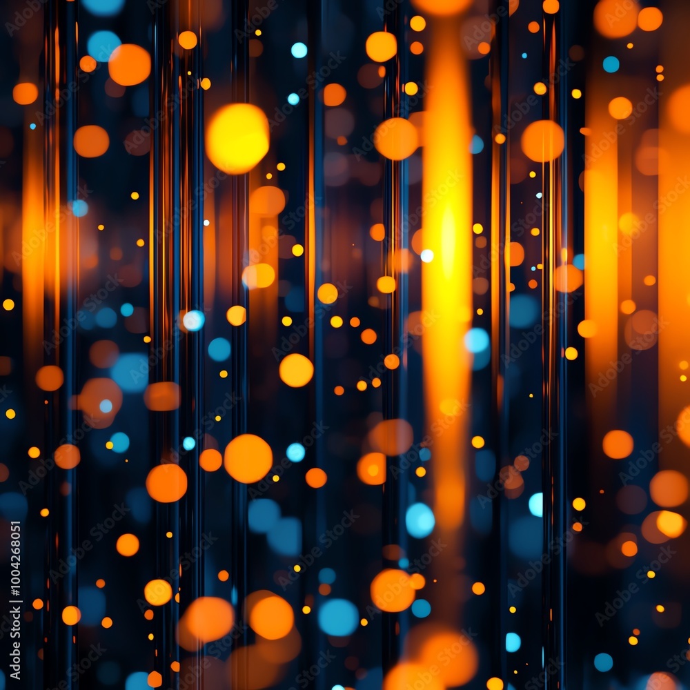 Poster vibrant abstract background with colorful bokeh effects in shades of blue and orange, creating a dyn