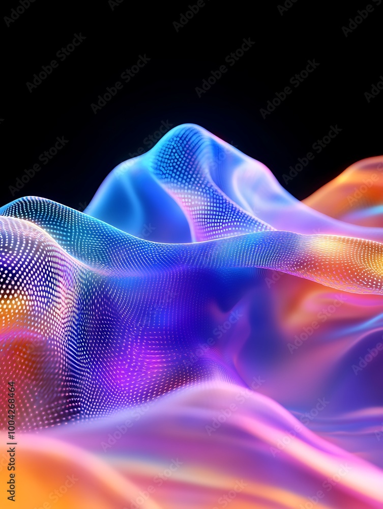 Poster abstract colorful wave patterns with light effects on a black background. a minimalist poster in met