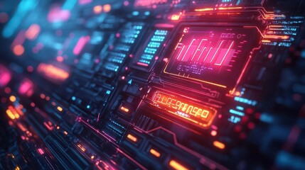 Obraz premium Travel photography essentials glowing with digital tools in a futuristic landscape Futuristic Neon High Detail