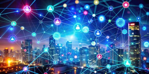 Obraz premium Digital Technology Background with Internet Connection, Big Data, IoT, and Innovative Marketing Concepts