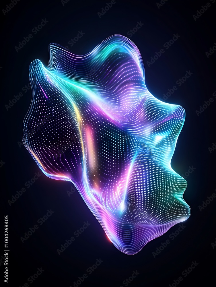 Poster abstract colorful wave shapes in vibrant hues creating a dynamic visual effect against a dark backgr