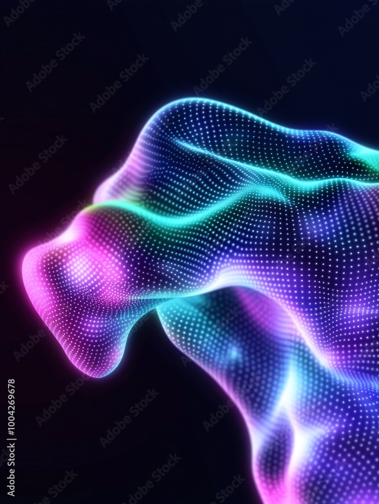 Aufkleber abstract colorful wave with glowing dots on a dark background. a minimalist poster in metallic and c