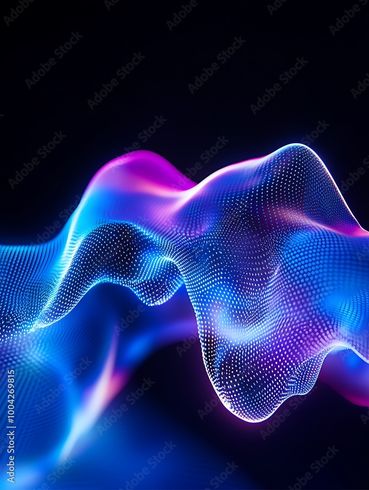 Poster abstract colorful wave with glowing features on a dark background, showcasing modern digital design.