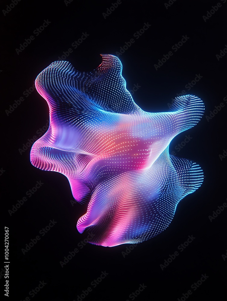 Poster abstract colorful wave-like structure with flowing patterns on a black background. a minimalist post