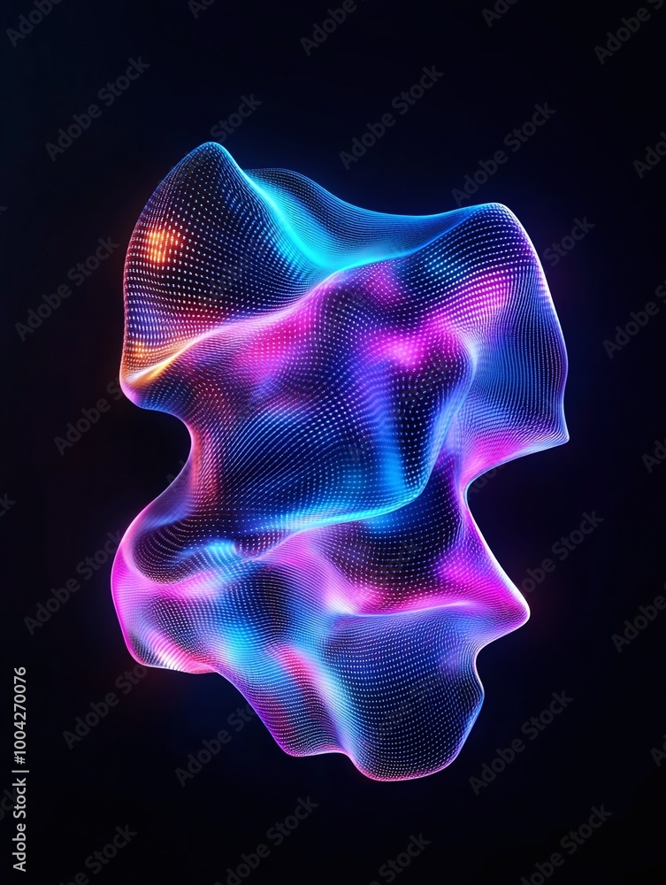 Poster abstract colorful wave-like shapes in vibrant hues against a dark background. a minimalist poster in