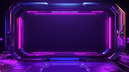 Obraz premium A vibrant, futuristic digital screen surrounded by glowing neon lights, creating an atmospheric backdrop ideal for technology or gaming themes.