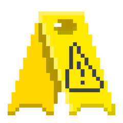 Fototapeta premium Caution Wet Floor Sign Pixel Art