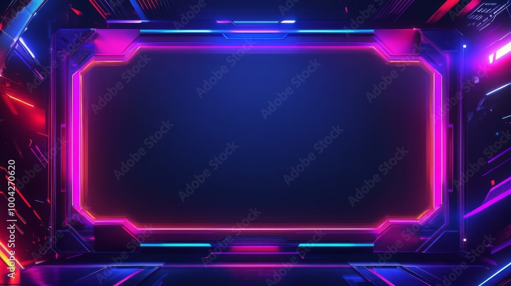 Poster a vibrant digital background featuring a glowing frame with neon colors, perfect for showcasing cont