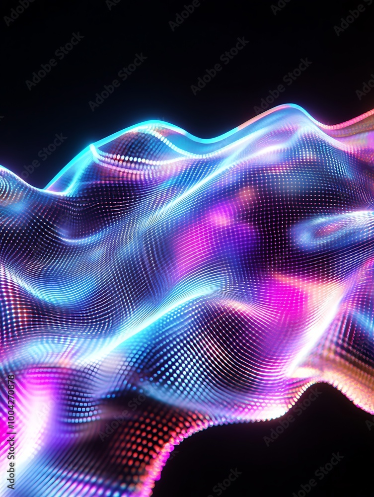 Poster abstract colorful waves of light creating a mesmerizing visual effect. a minimalist poster in metall