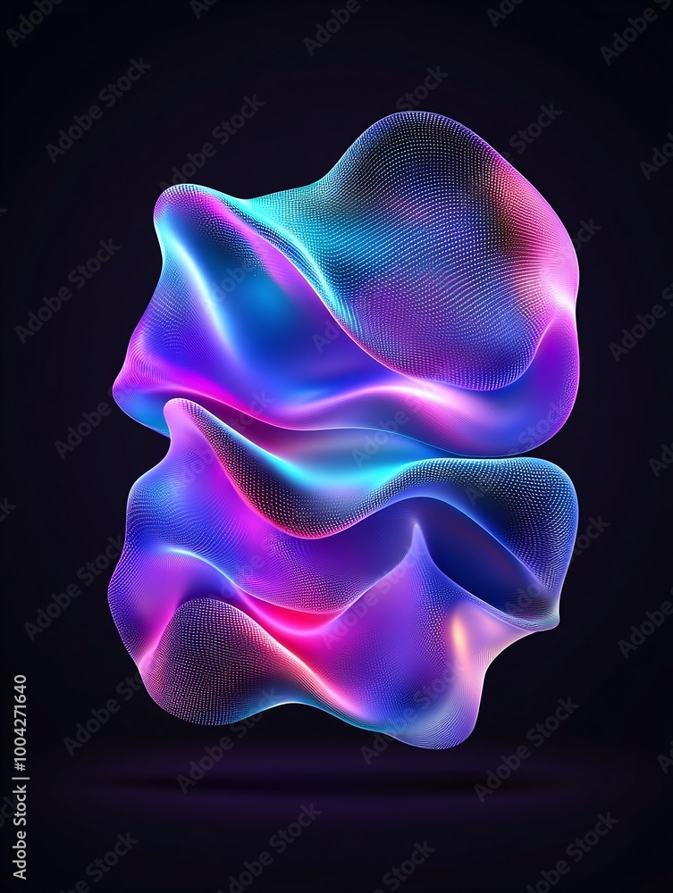 Poster abstract colorful waves with glowing edges, smooth texture against a dark background, perfect for mo