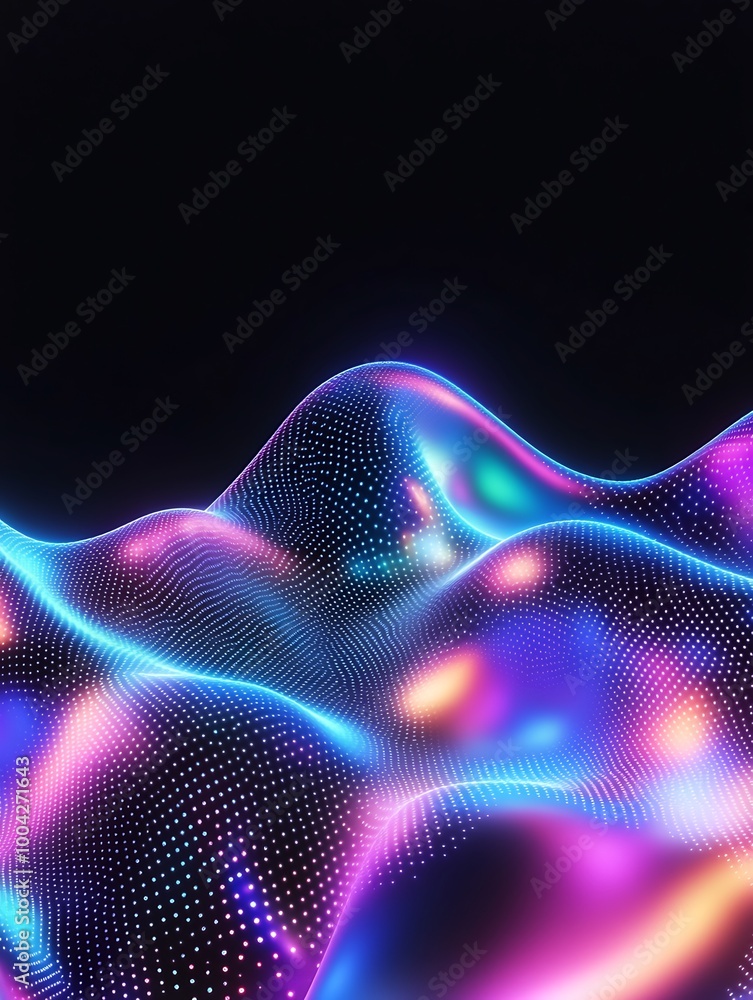 Poster abstract colorful waves with glowing lights on a dark background, creating a mesmerizing visual effe