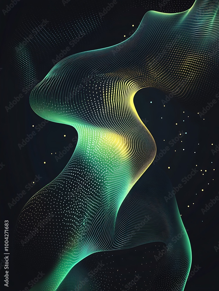 Poster Abstract colorful waves with shimmering effects on a dark background, creating a mesmerizing visual experience.