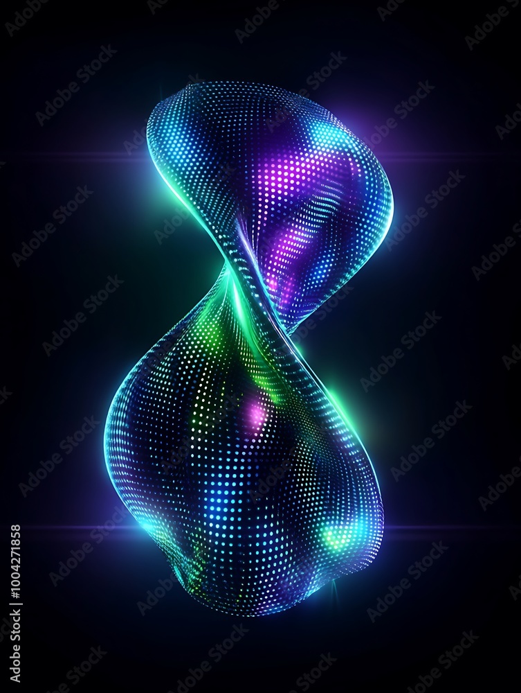 Poster abstract colorful wavy forms with glowing effects on a dark background, perfect for modern designs a